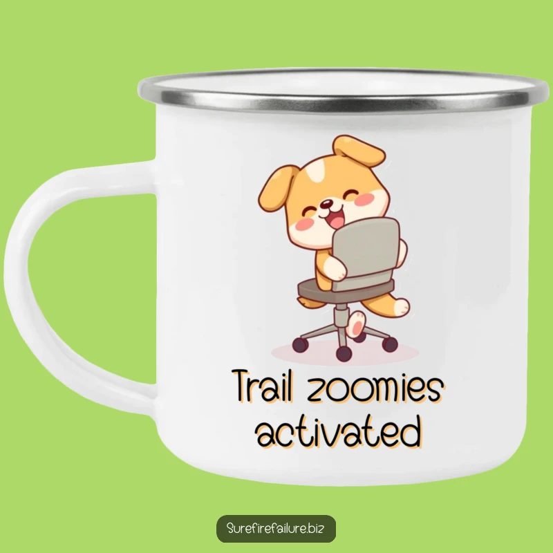 Funny Dog Tail Chasing Camping Mug: Adventure with Happy Pup Humor