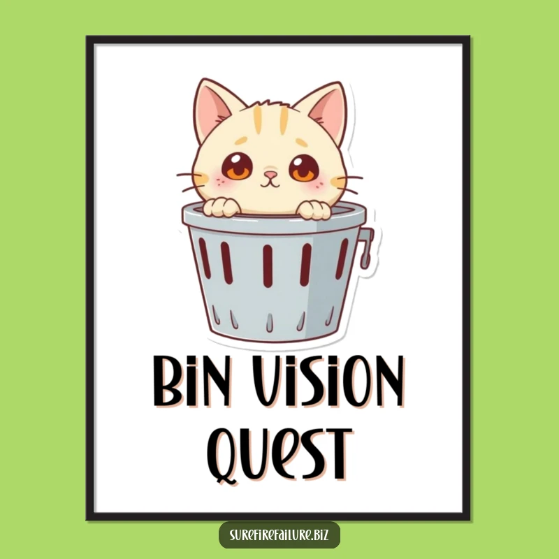 Funny Cat Wastebasket Digital Art: Printable Curious Kitty Decor for Gifts
