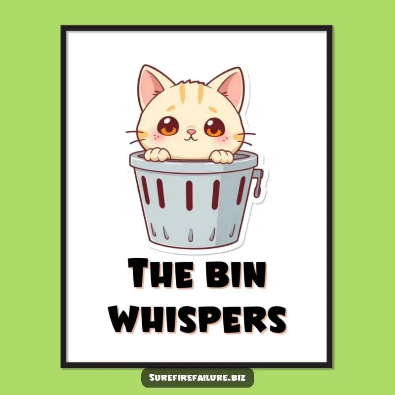 Funny Cat Wastebasket Poster: Quirky Curious Kitten Wall Art for Gifts