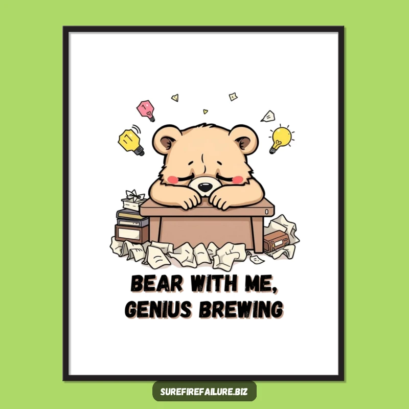 Bear Brainstorm Free Printable Wall Art - Funny Downloadable Decor