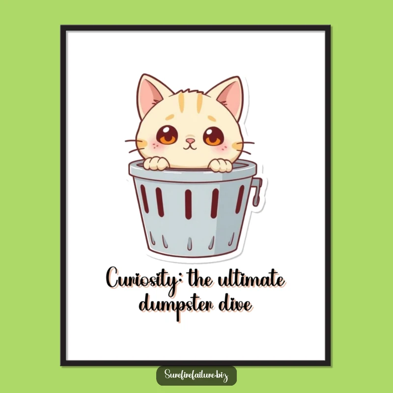 Funny Free Printable Wall Art: Curious Cat's Trashy Discovery, Hilarious Downloadable Decor!